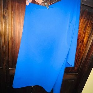 Asymmetrical Blue‎ Midi A-Line Dress